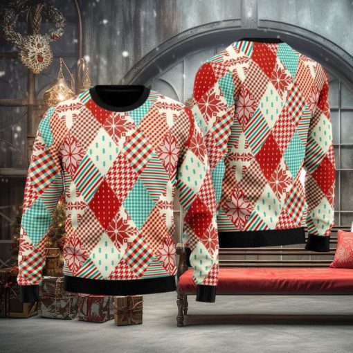 Christmas Patchwork Fabric Seamless Pattern Ugly Christmas Sweater Funny Gift For Men And Women Family Holidays