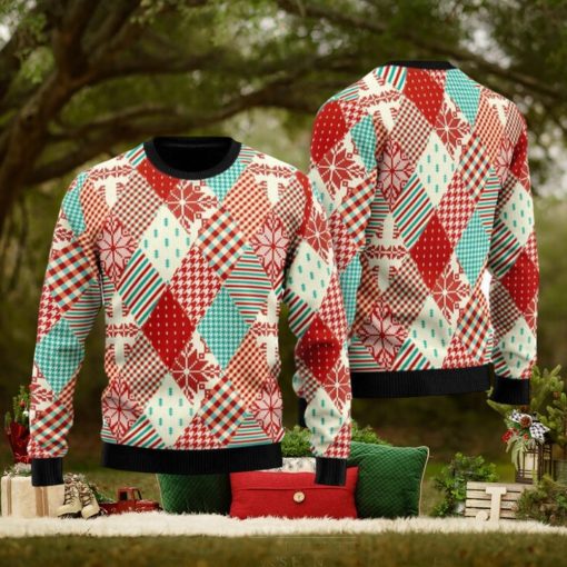 Christmas Patchwork Fabric Seamless Pattern Ugly Christmas Sweater Funny Gift For Men And Women Family Holidays