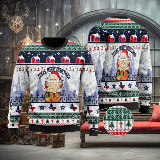 Christmas Patterns And Lovely Santa Claus Texas Merry Christmas Gift For Christmas Ugly Christmas Sweater