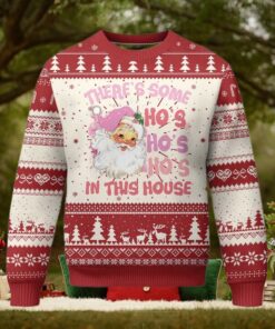 Christmas Pink Santa Ugly Christmas Sweater Theres Some Hos In This House Retro Xmas