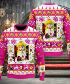Christmas Princess Peach Ugly Sweater, Mario Characters Holiday Sweater