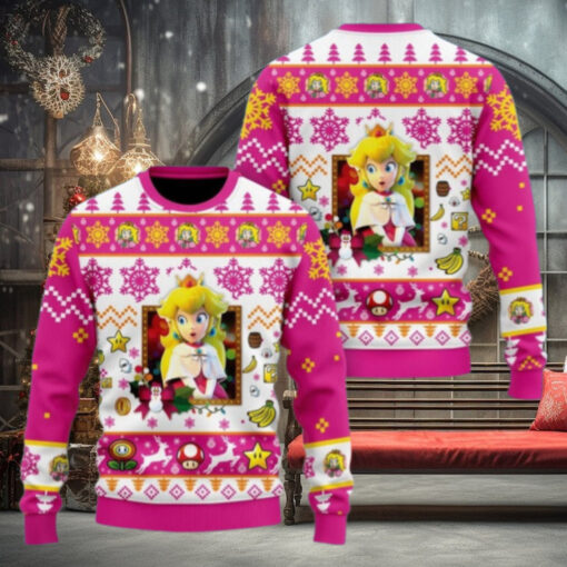 Christmas Princess Peach Ugly Sweater, Mario Characters Holiday Sweater