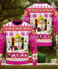 Christmas Princess Peach Ugly Sweater, Mario Characters Holiday Sweater