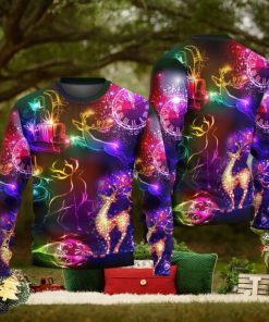 Christmas Reindeer Neon Light Bright Ugly Christmas 3D Sweaters Gift For Men And Women