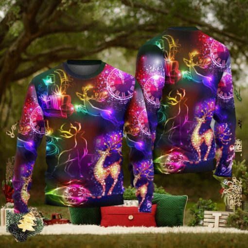 Christmas Reindeer Neon Light Bright Ugly Christmas 3D Sweaters Gift For Men And Women