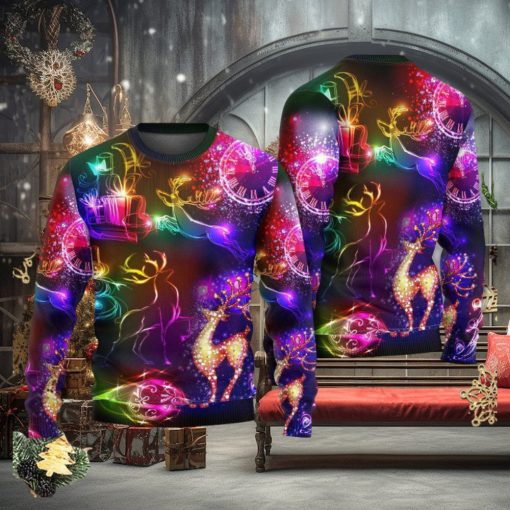 Christmas Reindeer Neon Light Bright Ugly Christmas 3D Sweaters Gift For Men And Women
