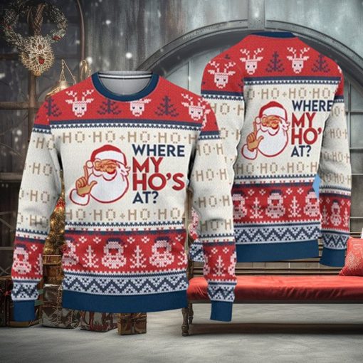 Christmas Santa Claus Where My Hos At Couple 3D Sweater