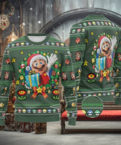 Christmas Santa Mario Ugly Sweater, Cute Superhero Holiday Sweater, Family Christmas Sweater, Retro Video Game Sweater, Gift For Gamer