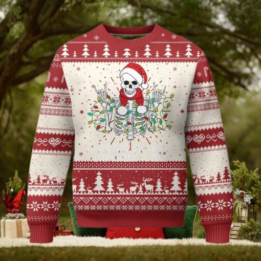 Christmas Skeleton Ugly Christmas Sweater It’s Fine I’m Fine Everything Is Fine Xmas Light Funny