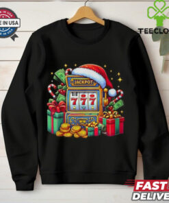 Christmas Slot Machine Casino Lucky Winner Xmas Big Jackpot T-shirt festive holiday design with a casino and jackpot theme