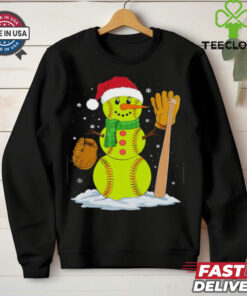 Christmas Snowman Softball Pitcher Boys Teens Xmas Softball T Shirt Recovered
