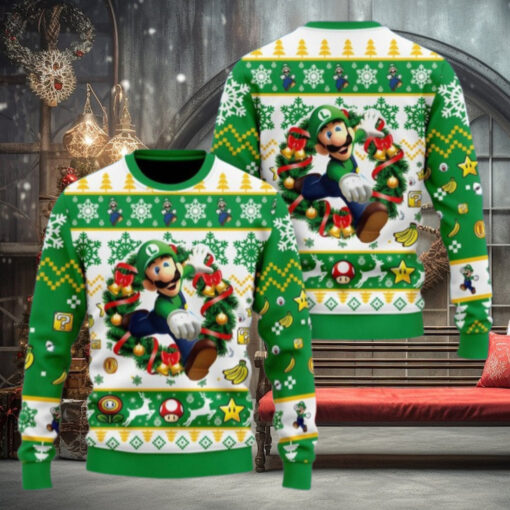 Christmas Super Mario Luigi Ugly Sweater, Luigi Holiday Sweater