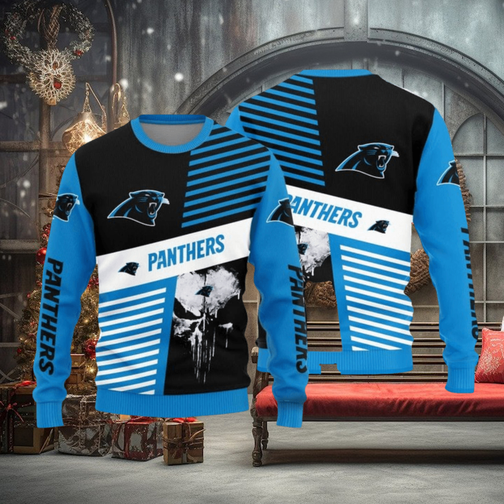 Christmas Sweater Carolina Panthers Skull Pattern Limited Edition 3D Sweater Christmas Sweater Carolina Panthers Skull Pattern Limited Edition 3D Sweater