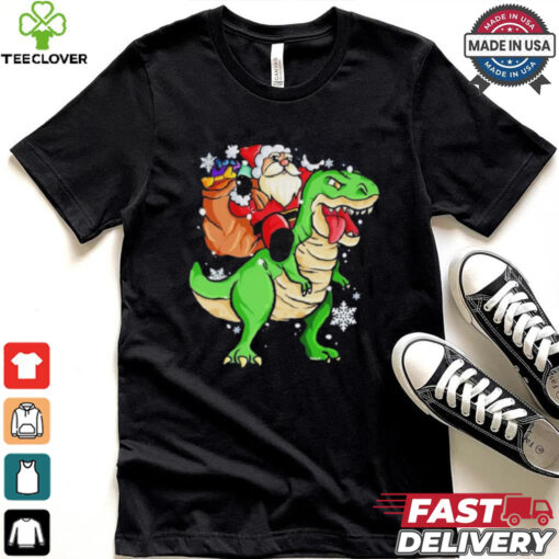 Christmas Trex Dinosaur Santa Claus Riding Trex Xmas Shirt