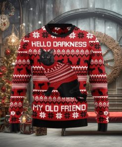 Christmas Ugly Sweater Black Cat Hello Darkness My Old Friend Funny Sweater Gift For Men And Women