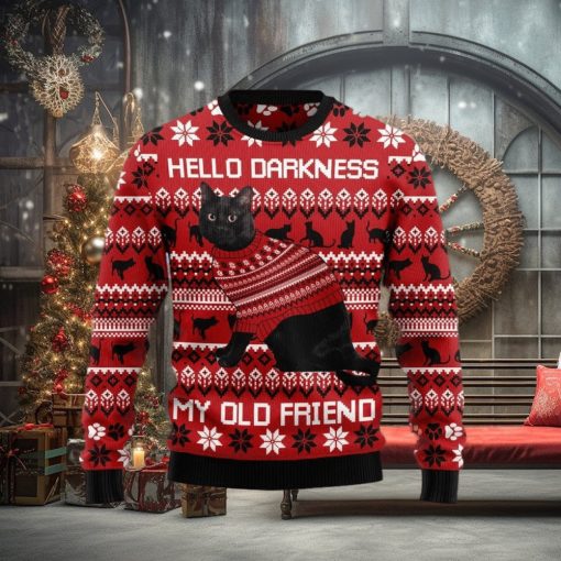 Christmas Ugly Sweater Black Cat Hello Darkness My Old Friend Funny Sweater Gift For Men And Women