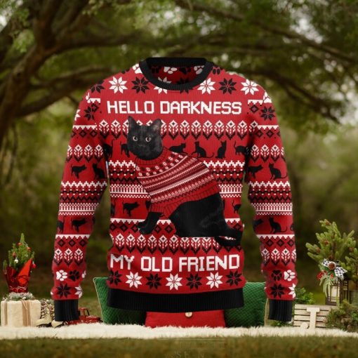 Christmas Ugly Sweater Black Cat Hello Darkness My Old Friend Funny Sweater Gift For Men And Women