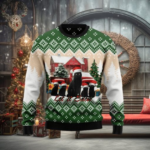 Christmas Ugly Sweater Black Cat Let It Snow Funny Sweater Gift For Men And Women