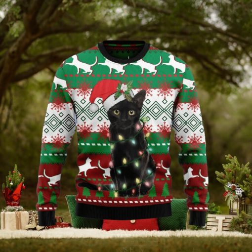 Christmas Ugly Sweater Black Cat Light Funny Sweater Gift For Men And Women