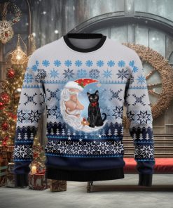 Christmas Ugly Sweater Black Cat Love Santa Moon Funny Sweater Gift For Men And Women