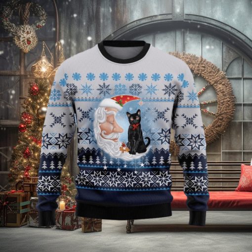Christmas Ugly Sweater Black Cat Love Santa Moon Funny Sweater Gift For Men And Women