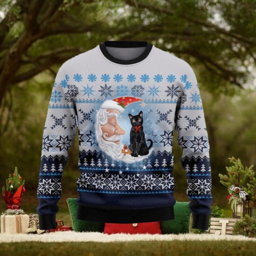 Christmas Ugly Sweater Black Cat Love Santa Moon Funny Sweater Gift For Men And Women