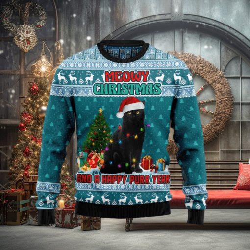 Christmas Ugly Sweater Black Cat Meomy Christmas Happy Purr Year Funny Sweater Gift For Men And Women