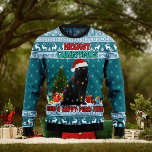 Christmas Ugly Sweater Black Cat Meomy Christmas Happy Purr Year Funny Sweater Gift For Men And Women