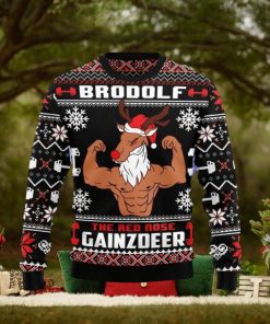 Christmas Ugly Sweater Brodolf The Red Nose Gainzdeer Gym Funny Sweater Gift For Men And Women