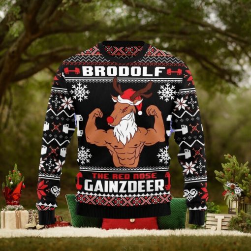 Christmas Ugly Sweater Brodolf The Red Nose Gainzdeer Gym Funny Sweater Gift For Men And Women