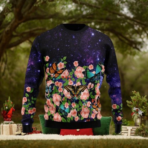 Christmas Ugly Sweater Butterfly Flowers Funny Sweater Gift For Men And Women