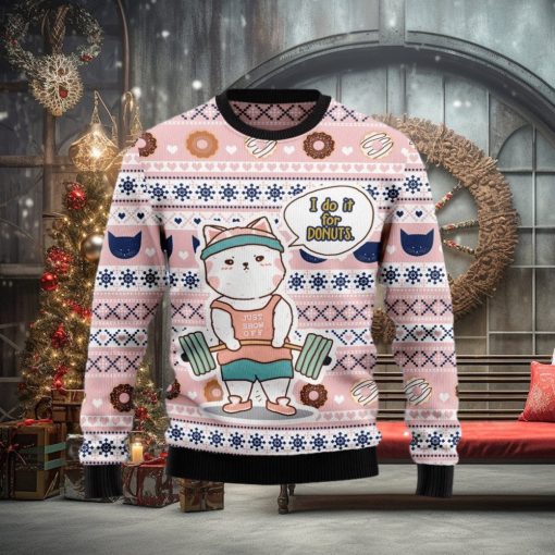 Christmas Ugly Sweater Cat Do It For Donuts Funny Sweater Gift For Men And Women