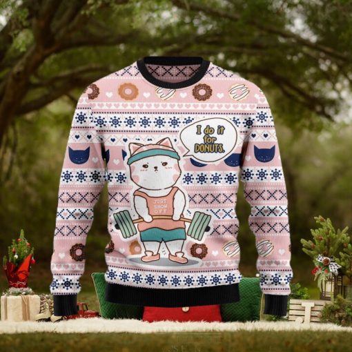 Christmas Ugly Sweater Cat Do It For Donuts Funny Sweater Gift For Men And Women