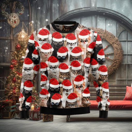 Christmas Ugly Sweater Cat Glasses Funny Sweater Gift For Men And Women