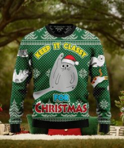 Christmas Ugly Sweater Cat Keep It Classy Funny Sweater Gift For Men And Women