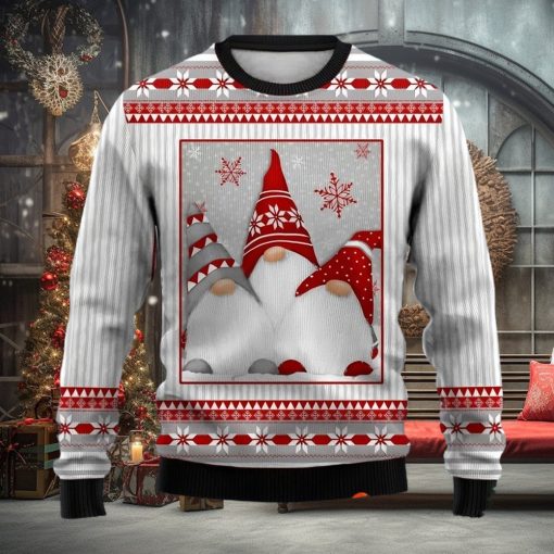 Christmas Ugly Sweater Christmas Gnome Print Crew Neck Sweatshirt Christmas