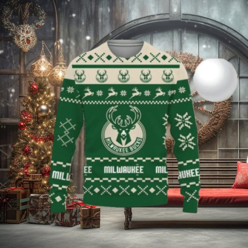 Christmas Ugly Sweater Snow Santa Pattern Logo Milwaukee Bucks Hot Trend For Fans Club