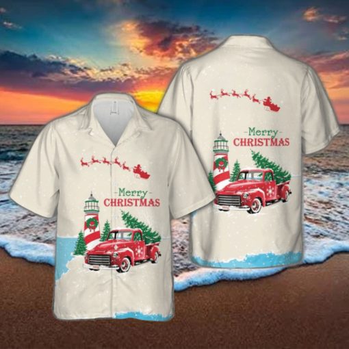 Christmas Vintage Red Truck with Lighthouse, and Pine tree Hawaiian Shirt