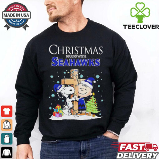 Christmas begins with Snoopy Seattle Seahawks God bless shirt