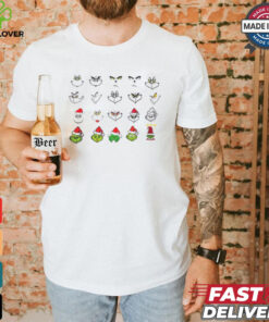 Christmas grinch face santa hat art shirt