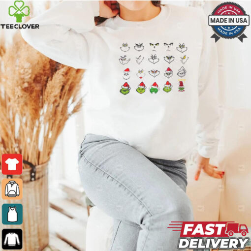 Christmas grinch face santa hat art shirt