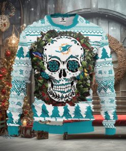 Miami Dolphins Skull Flower Ugly Christmas Ugly Sweater