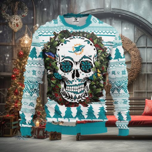 Miami Dolphins Skull Flower Ugly Christmas Ugly Sweater