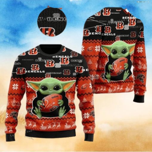 Cincinnati Bengal Baby Yoda Christmas Ugly Sweater Party