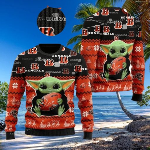 Cincinnati Bengal Baby Yoda Christmas Ugly Sweater Party