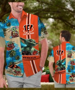 Cincinnati Bengals Baby Yoda Name Personalized Short Sleeve Button Up Tropical Hawaiian Shirt