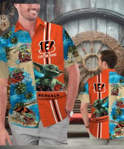 Cincinnati Bengals Baby Yoda Name Personalized Short Sleeve Button Up Tropical Hawaiian Shirt