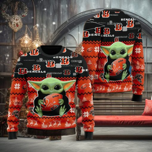 Cincinnati Bengals Baby Yoda Shirt For American Football Fans Ugly Xmas Sweater