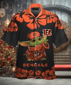 Cincinnati Bengals Baby Yoda Short Sleeve Button Up Tropical Hawaiian Shirt