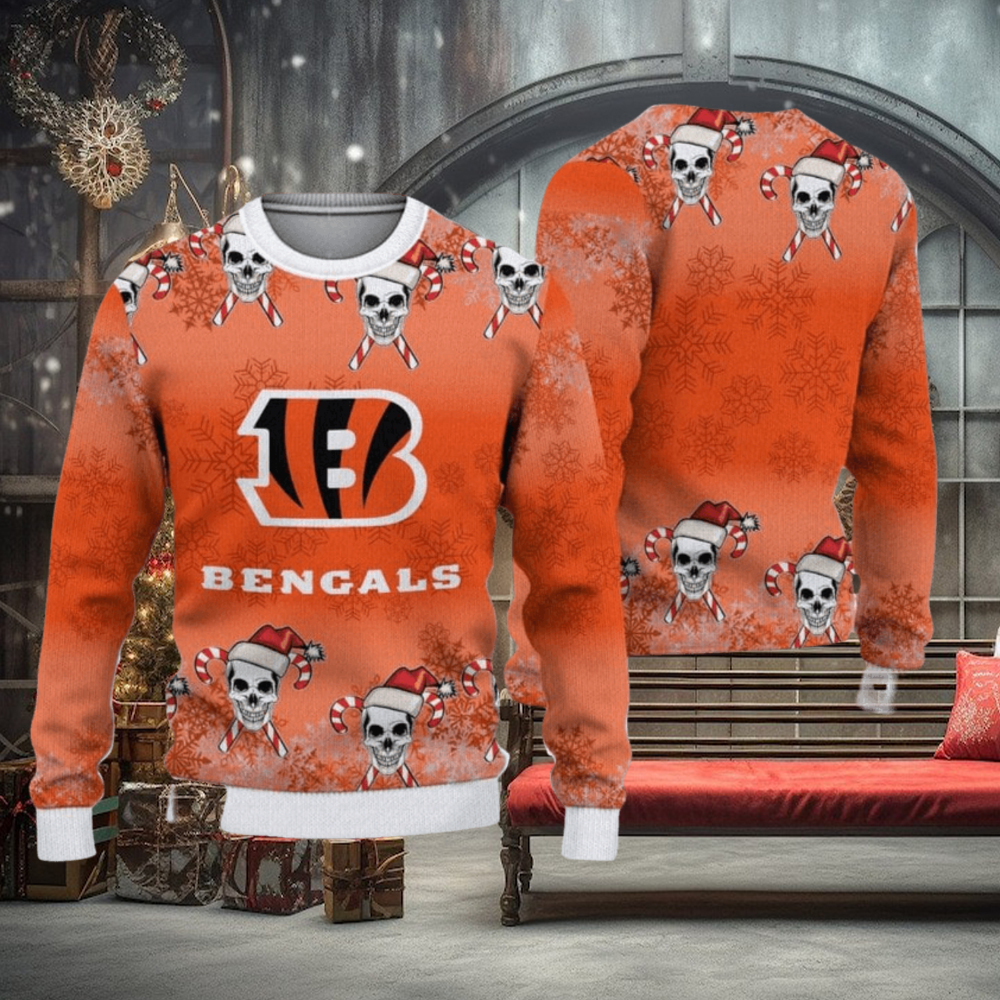 Cincinnati Bengals Christmas Skull Hot Trending Ugly Sweater For Fans Cincinnati Bengals Christmas Skull Hot Trending Ugly Sweater For Fans